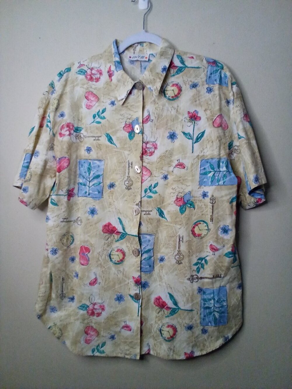 Act III Blouse Women M? Vintage Button Up Short Sleeve Bird Flowers